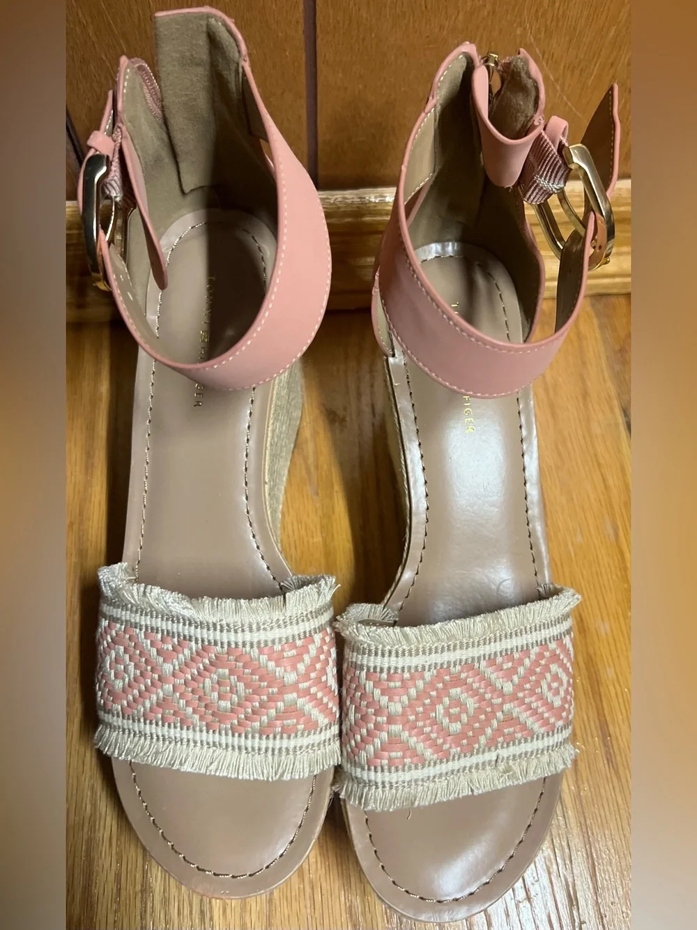 Tommy Hilfiger Pink Wedge Sandals with Embroidered Front Strap
